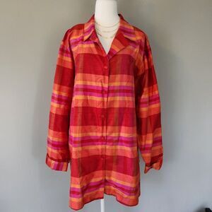 100% Silk Striped Blouse 3XL Plus Size Colorful Glam Twee Normal Office